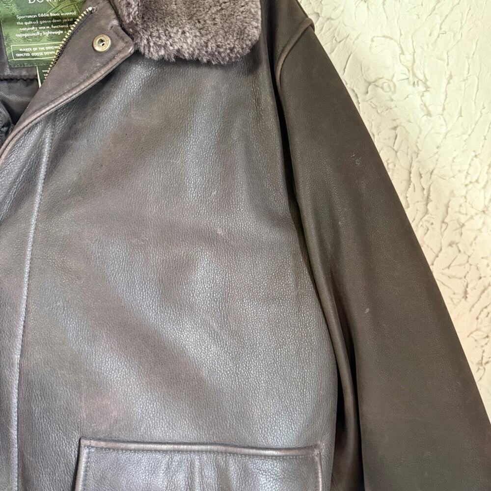 Vintage Eddie Bauer Lambskin Leather Goose Down Bomber Jacket with Plush Collar - Picture 9 of 16